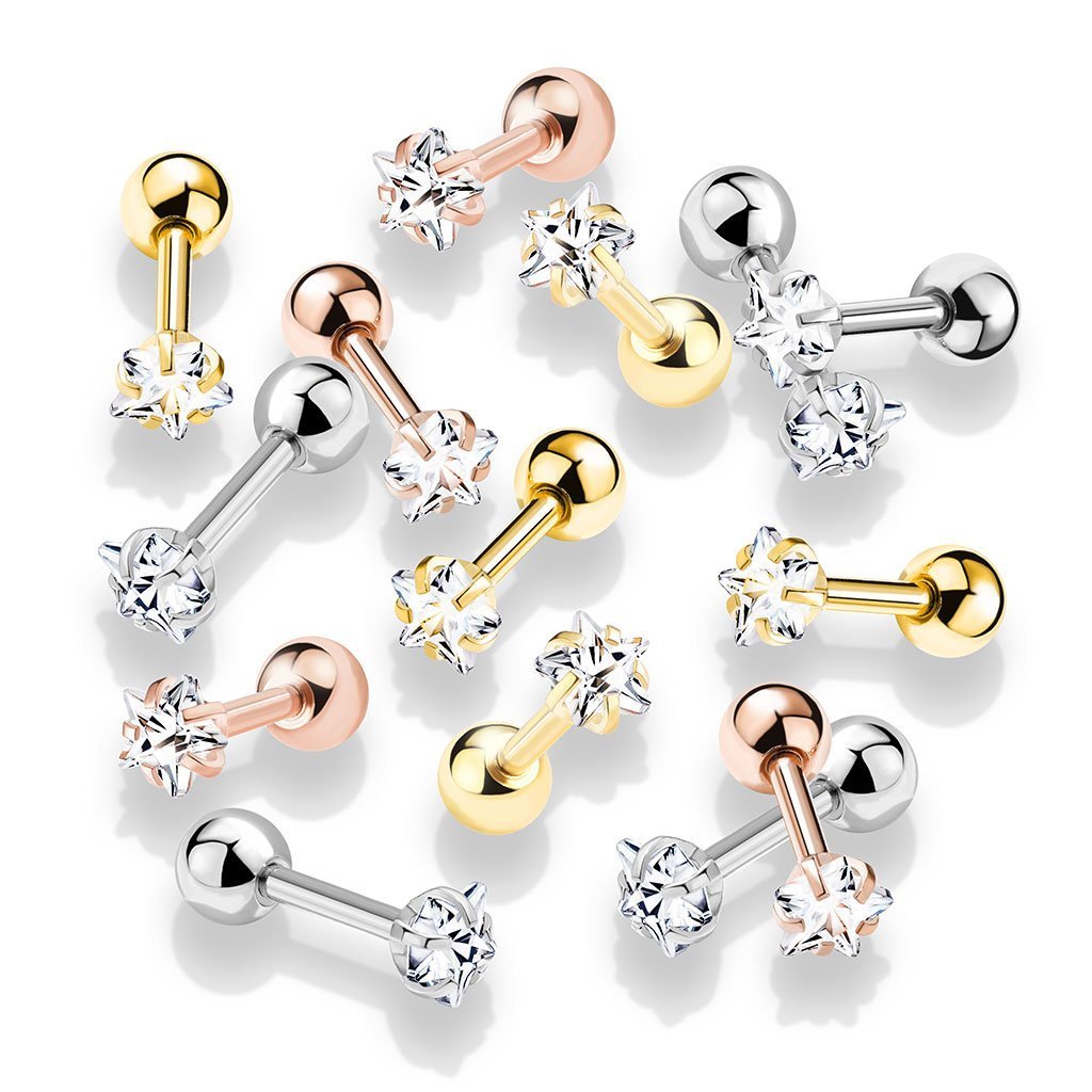 16 Gauge Prong Set Crystal Star Cartilage / Tragus Stud