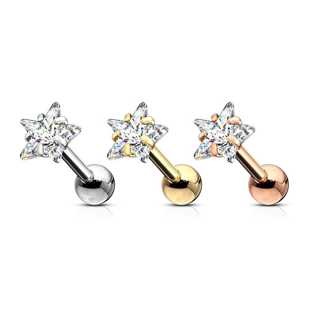 16 Gauge Prong Set Crystal Star Cartilage / Tragus Stud