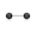 Prong Set Double Crystal Barbell Nipple Ring - Black