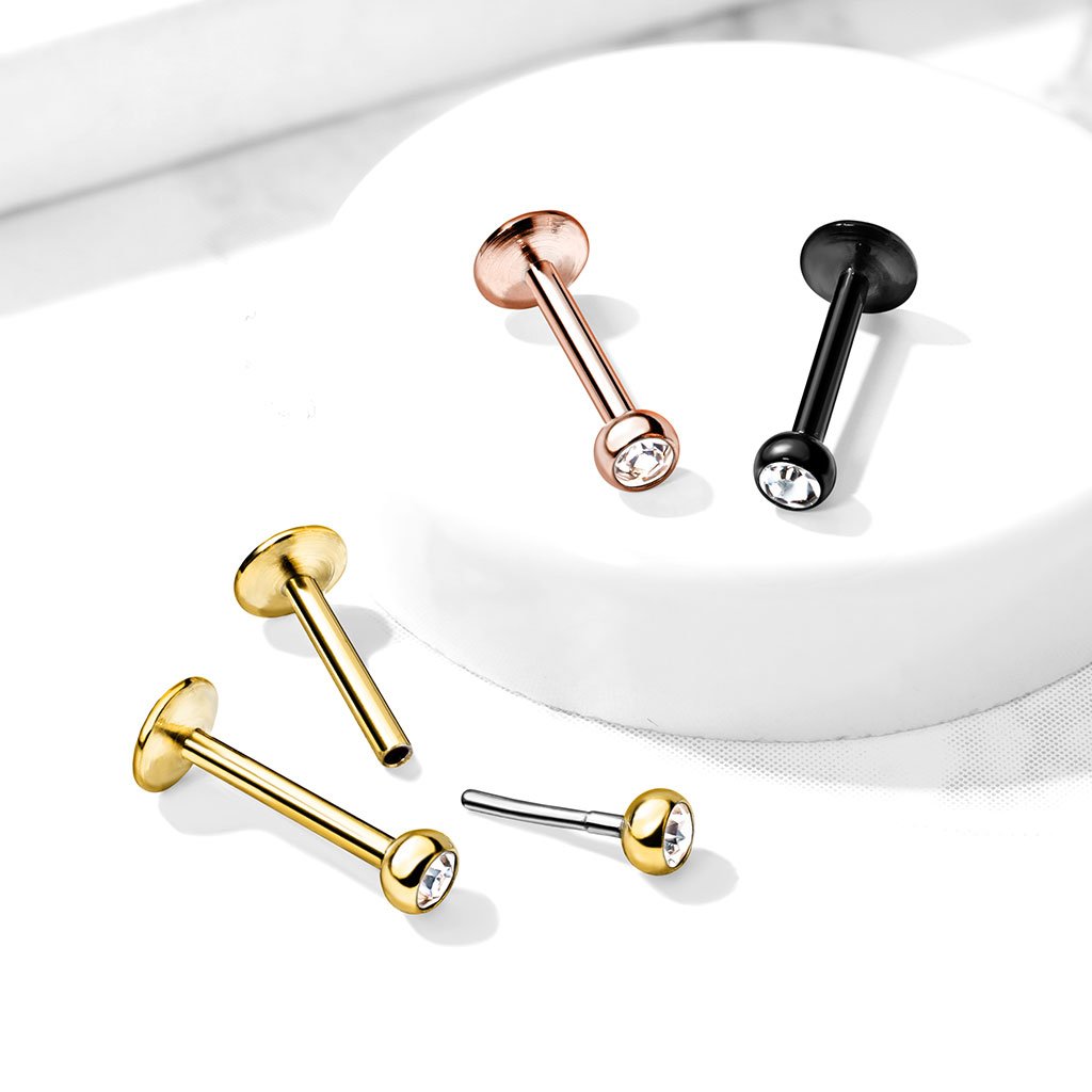 16/18 Gauge Push Fit Flat Back Ball Top Labret / Monroe Stud