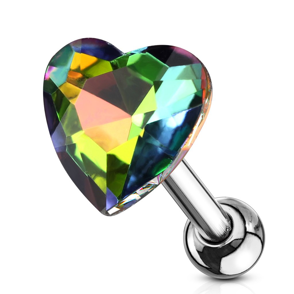 16 Gauge Crystal Heart Cartilage / Tragus Stud
