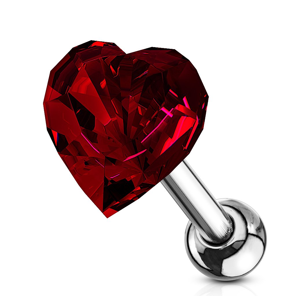16 Gauge Crystal Heart Cartilage / Tragus Stud