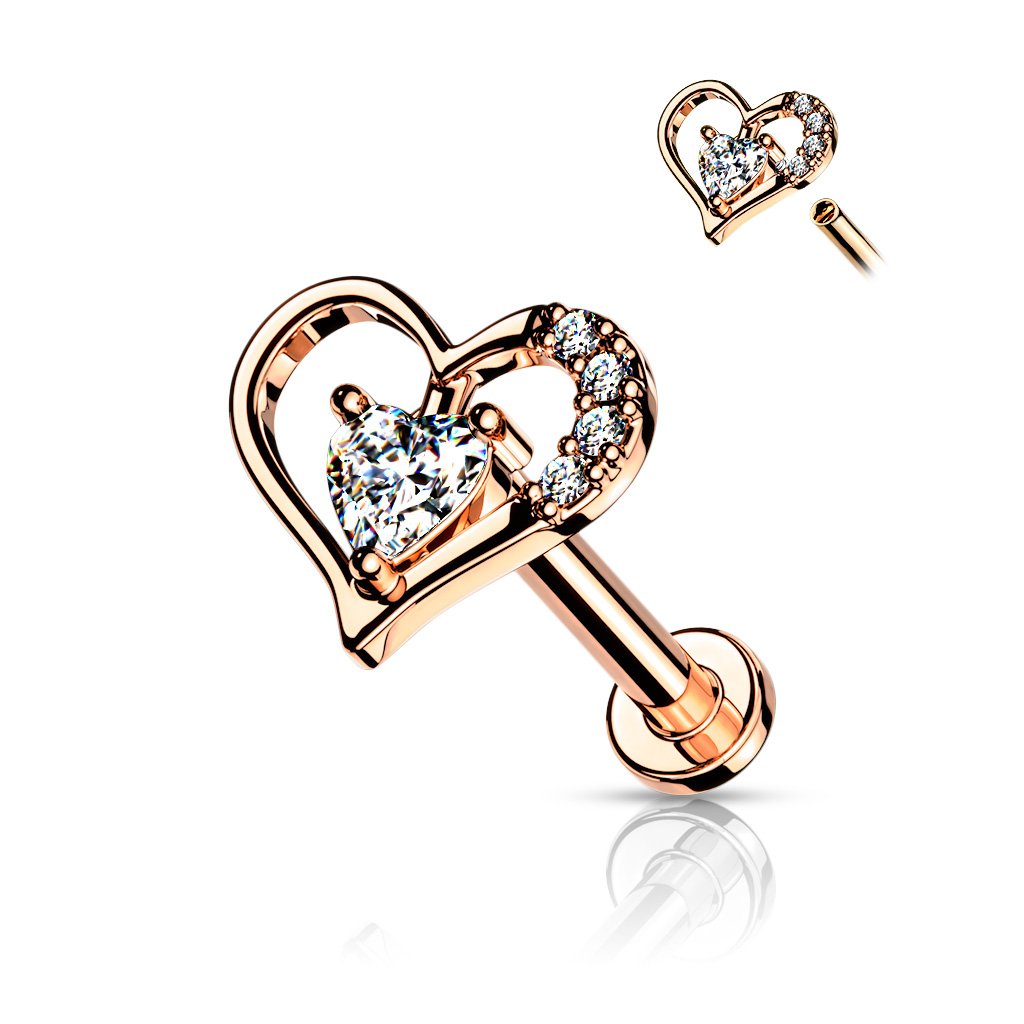 16 Gauge Internally Threaded Flat Back Crystal Heart Stud