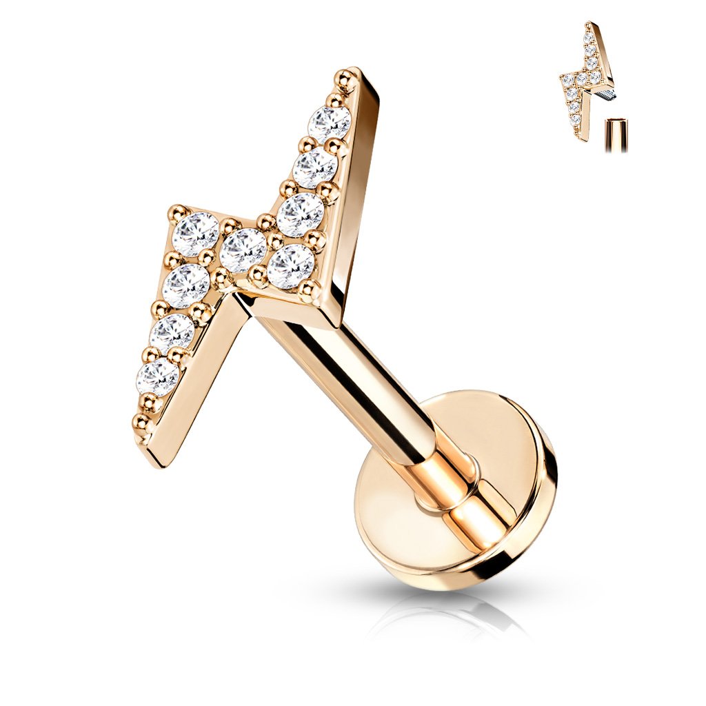 16 Gauge Crystal Lightening Bolt Cartilage / Tragus Barbell Stud