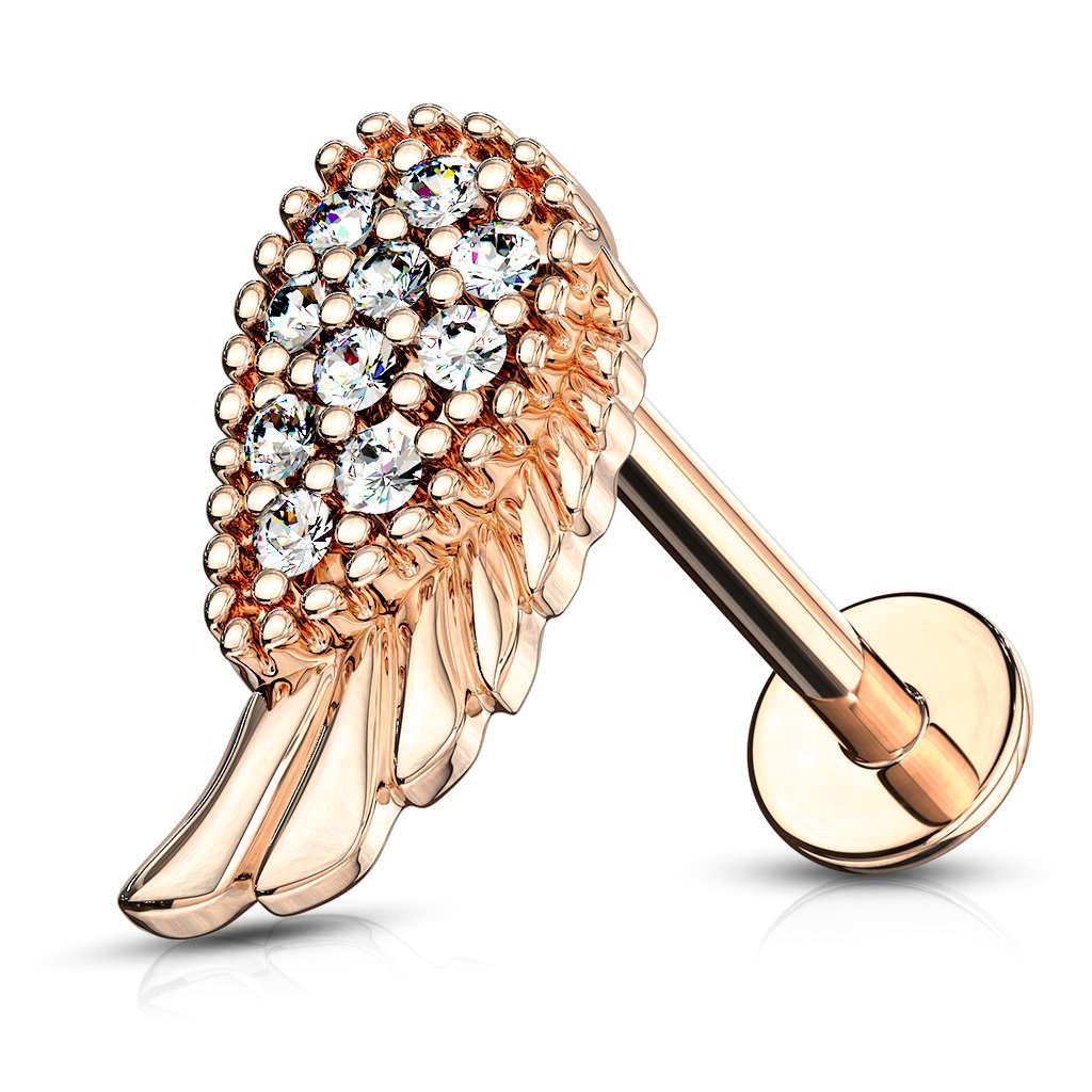 16 Gauge Internally Threaded Crystal Wing Flat Back Stud