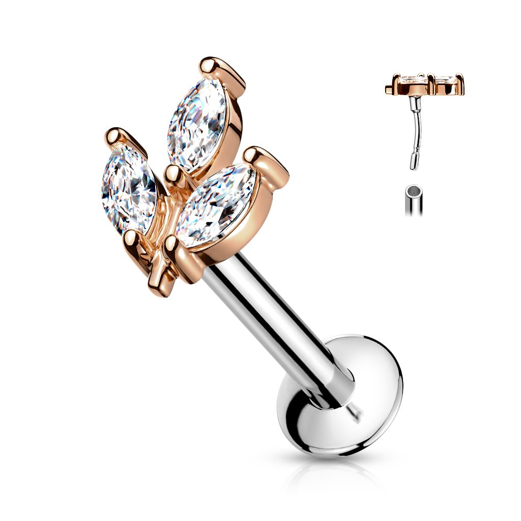 16 Gauge Flat Back Dainty Push Fit Marquise Flower Stud