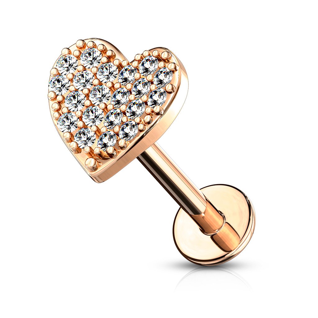 16 Gauge Flat Back Internally Threaded Crystal Heart Stud