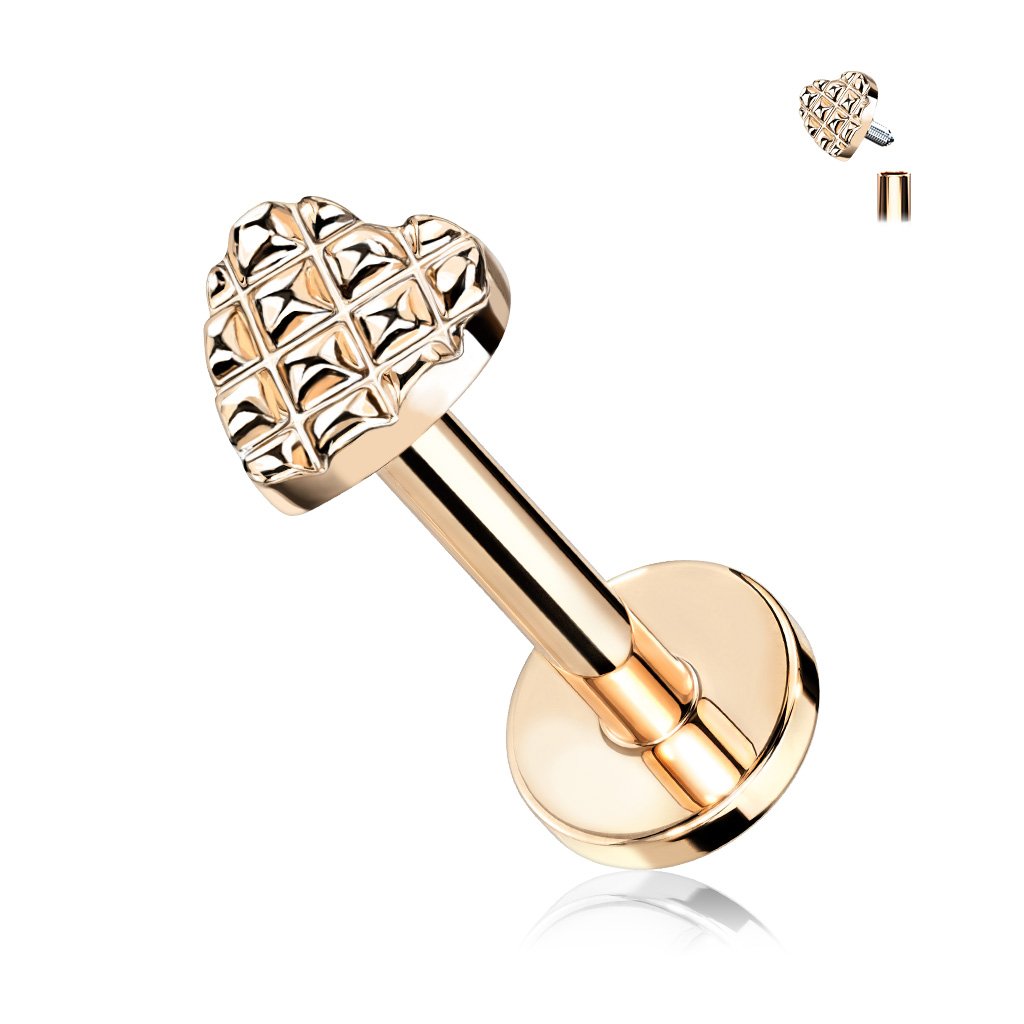 16 Gauge Flat Back Internally Threaded Diamond Cut Heart Stud