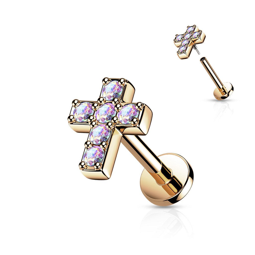 16 Gauge Internally Threaded Cross Cartilage / Tragus Barbell Stud