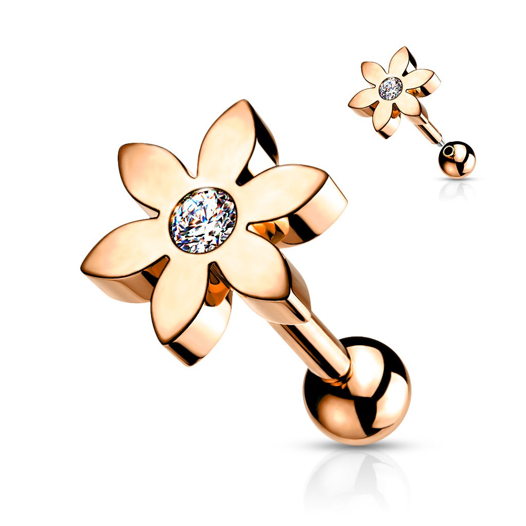 16 Gauge 5 Petal Crystal Flower Cartilage / Tragus Stud