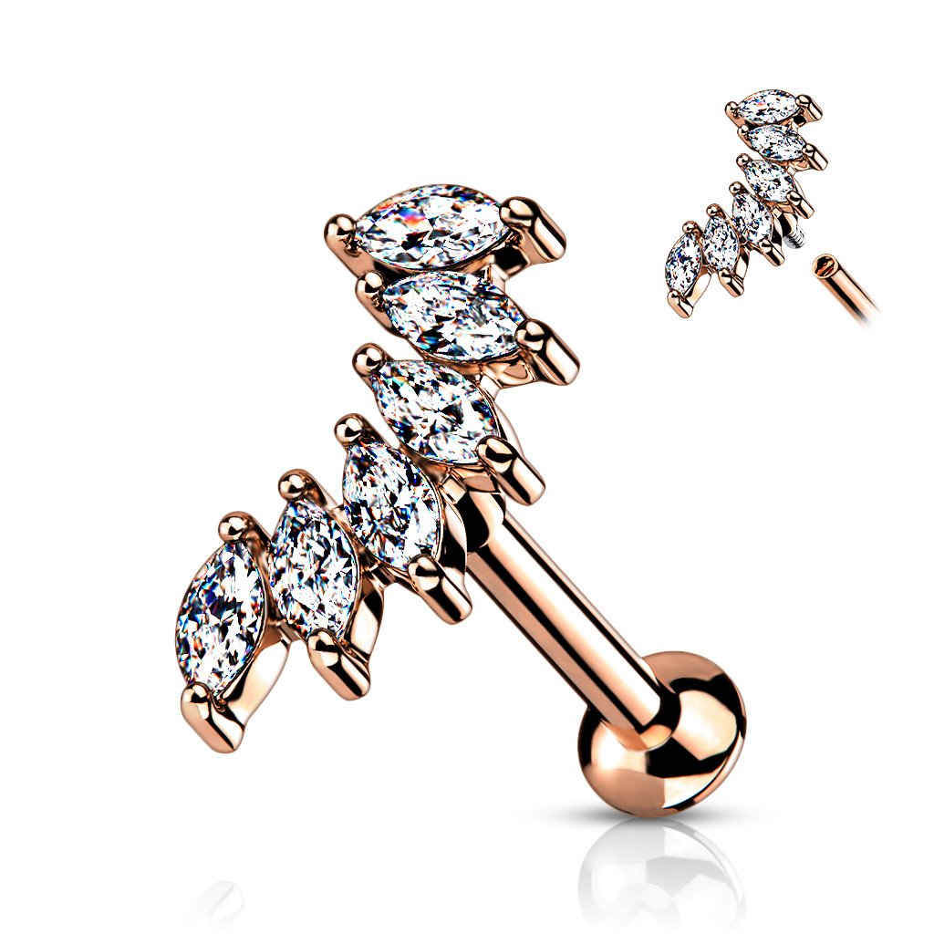 16 Gauge Flat Back Internally Threaded Marquise Flower Stud