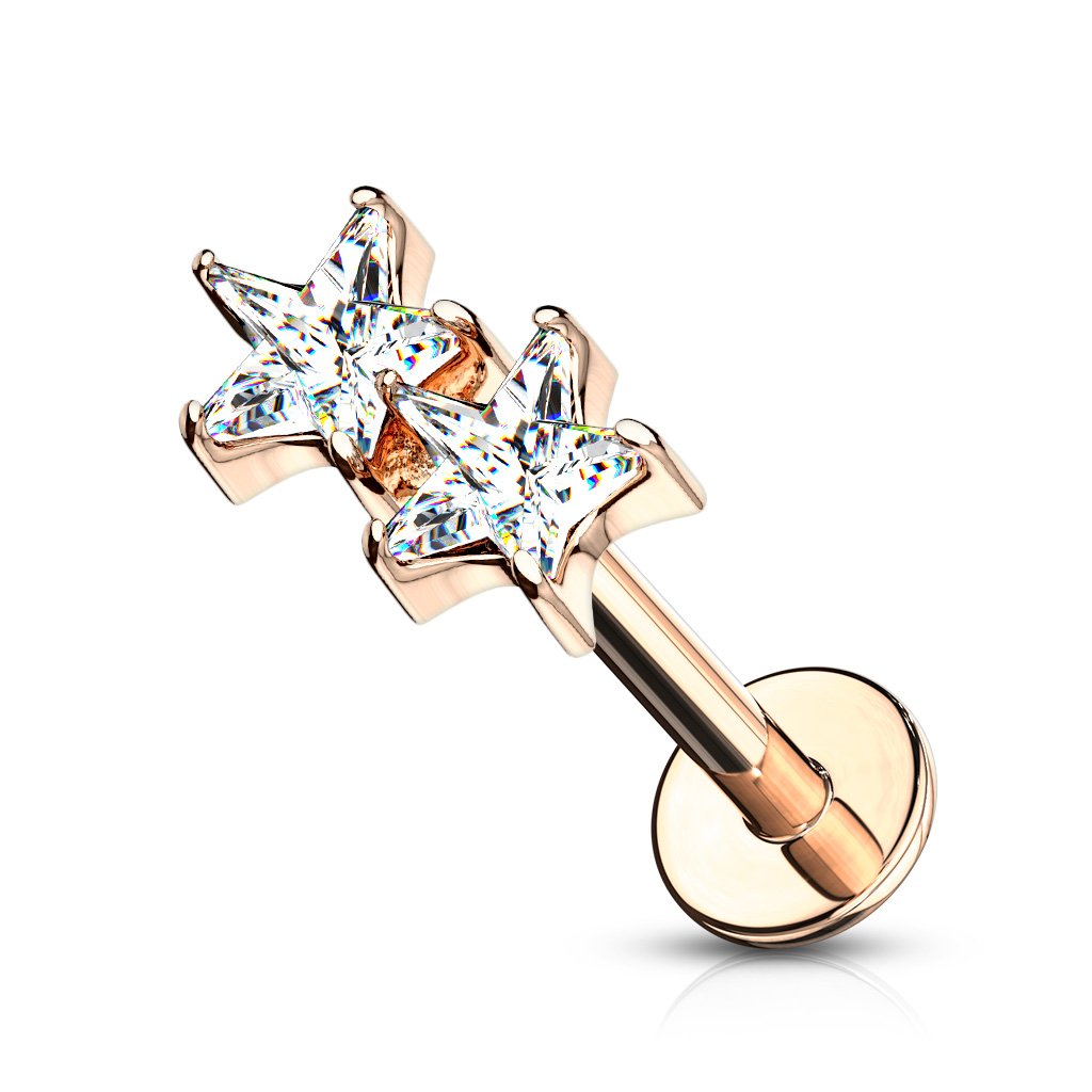 16 Gauge Twin Crystal Star Golden Flat Back Stud