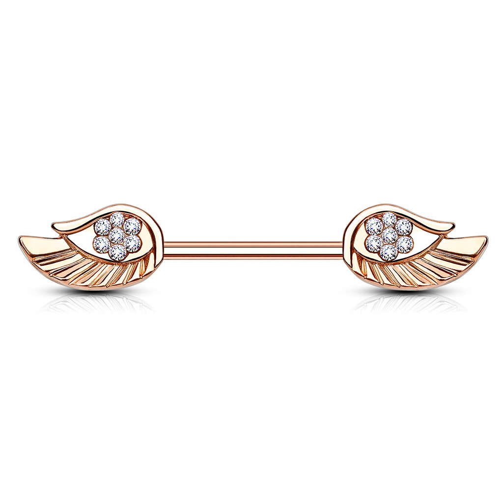 14 Gauge Crystal Wings Barbell Nipple Ring