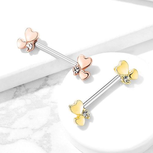 14 Gauge Rose Gold Dainty Hearts Barbell Nipple Ring