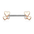 14 Gauge Rose Gold Dainty Hearts Barbell Nipple Ring