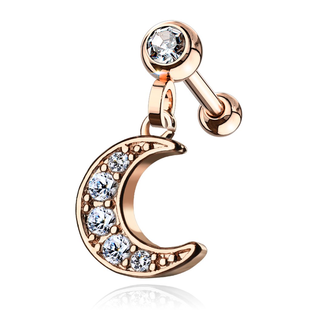 16 Gauge Dangling Moon Cartilage / Tragus Stud Silver