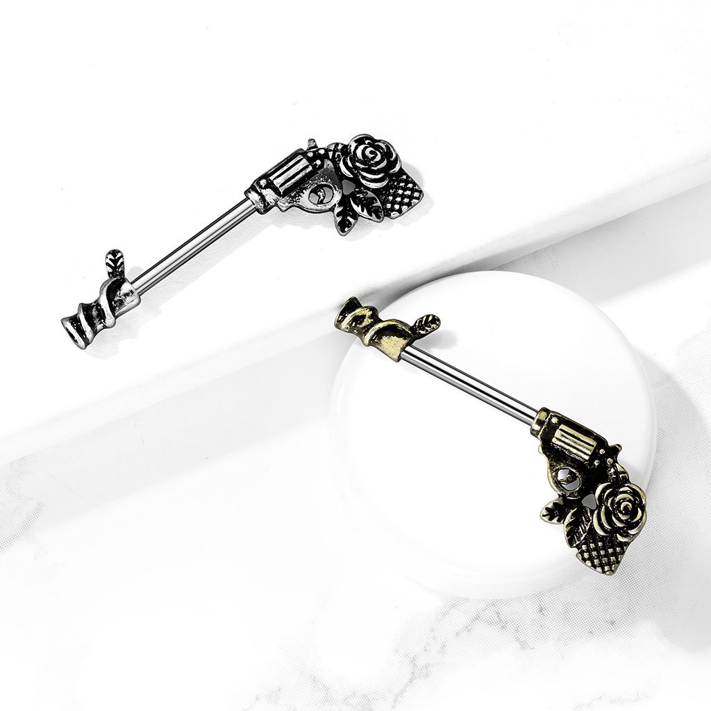 14 Gauge Rose & Revolver Nipple Ring