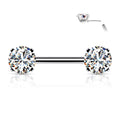 14 Gauge Prong Set Crystal Barbell Nipple Ring