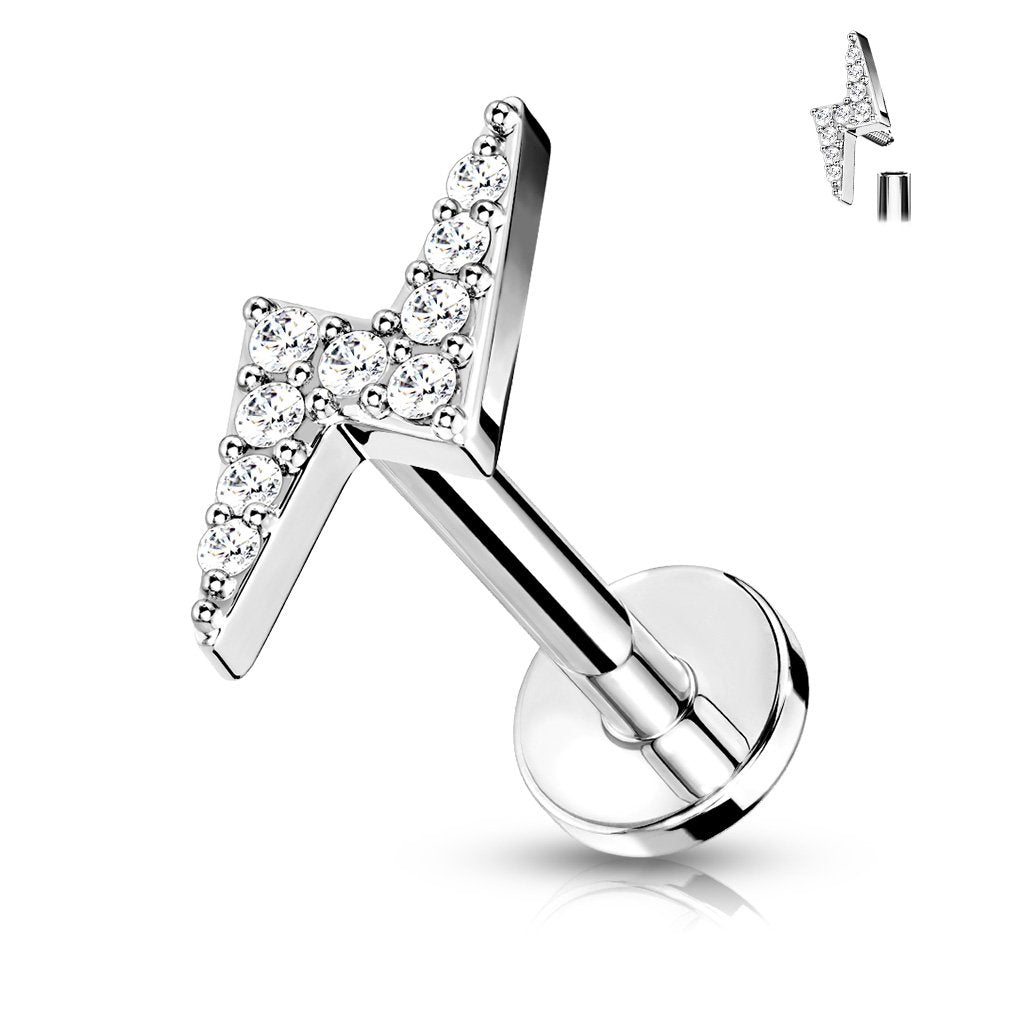 16 Gauge Crystal Lightening Bolt Cartilage / Tragus Barbell Stud