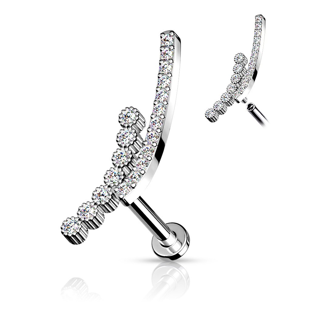 16 Gauge Double Crystal Row Flat Back Stud