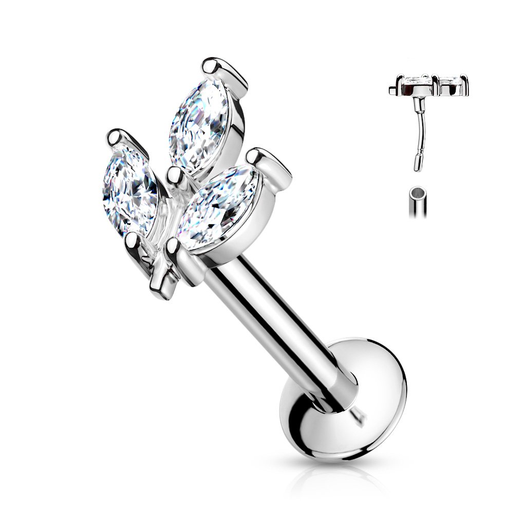 16 Gauge Flat Back Dainty Push Fit Marquise Flower Stud