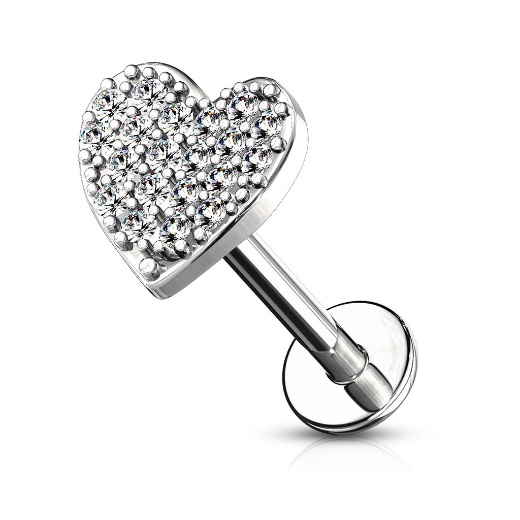 16 Gauge Flat Back Internally Threaded Crystal Heart Stud