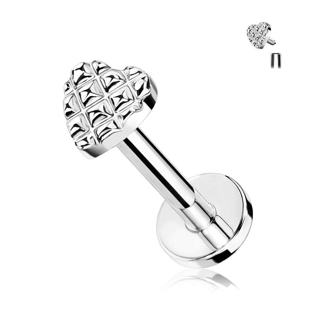 16 Gauge Flat Back Internally Threaded Diamond Cut Heart Stud