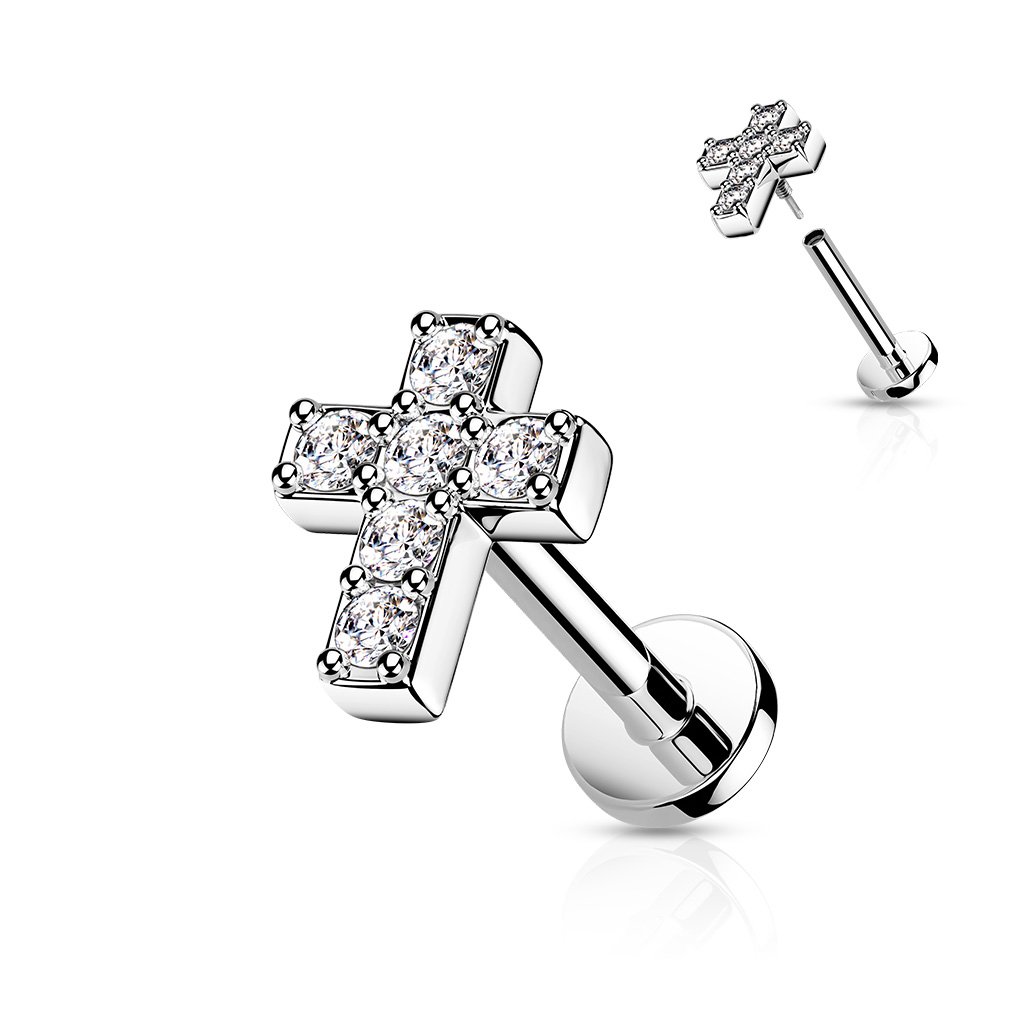 16 Gauge Internally Threaded Cross Cartilage / Tragus Barbell Stud