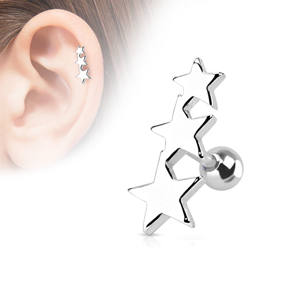 16 Gauge Star Trio Tragus/Cartilage Stud