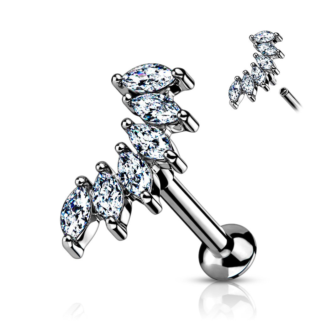 16 Gauge Flat Back Internally Threaded Marquise Flower Stud