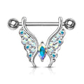 Crystal Paved Butterfly Barbell Nipple Ring
