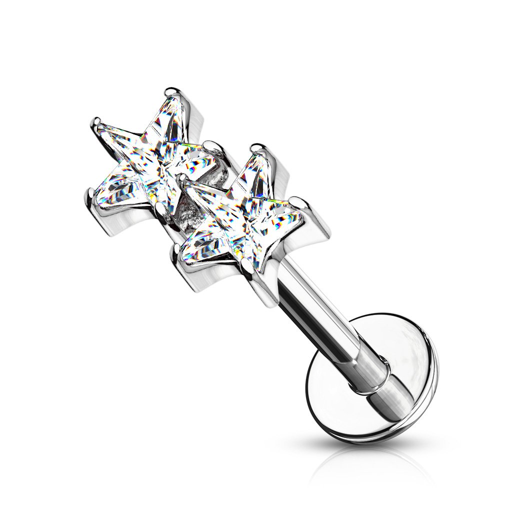 16 Gauge Twin Crystal Star Golden Flat Back Stud