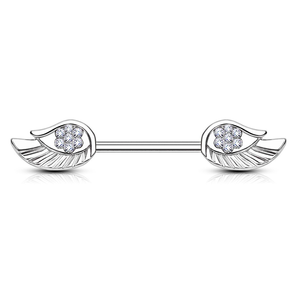 14 Gauge Crystal Wings Barbell Nipple Ring