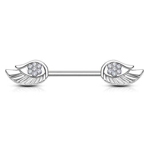14 Gauge Crystal Wings Barbell Nipple Ring
