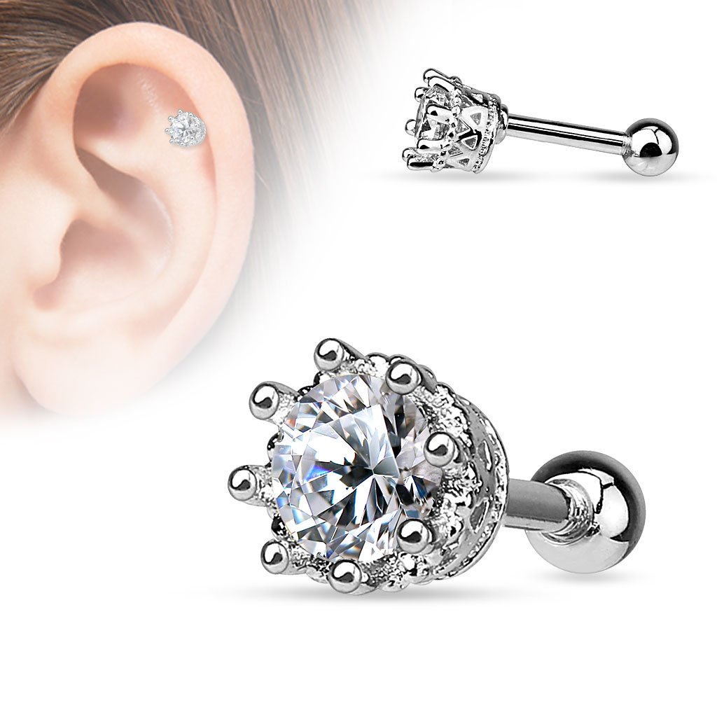 16 Gauge Dainty Crystal Crown Stud