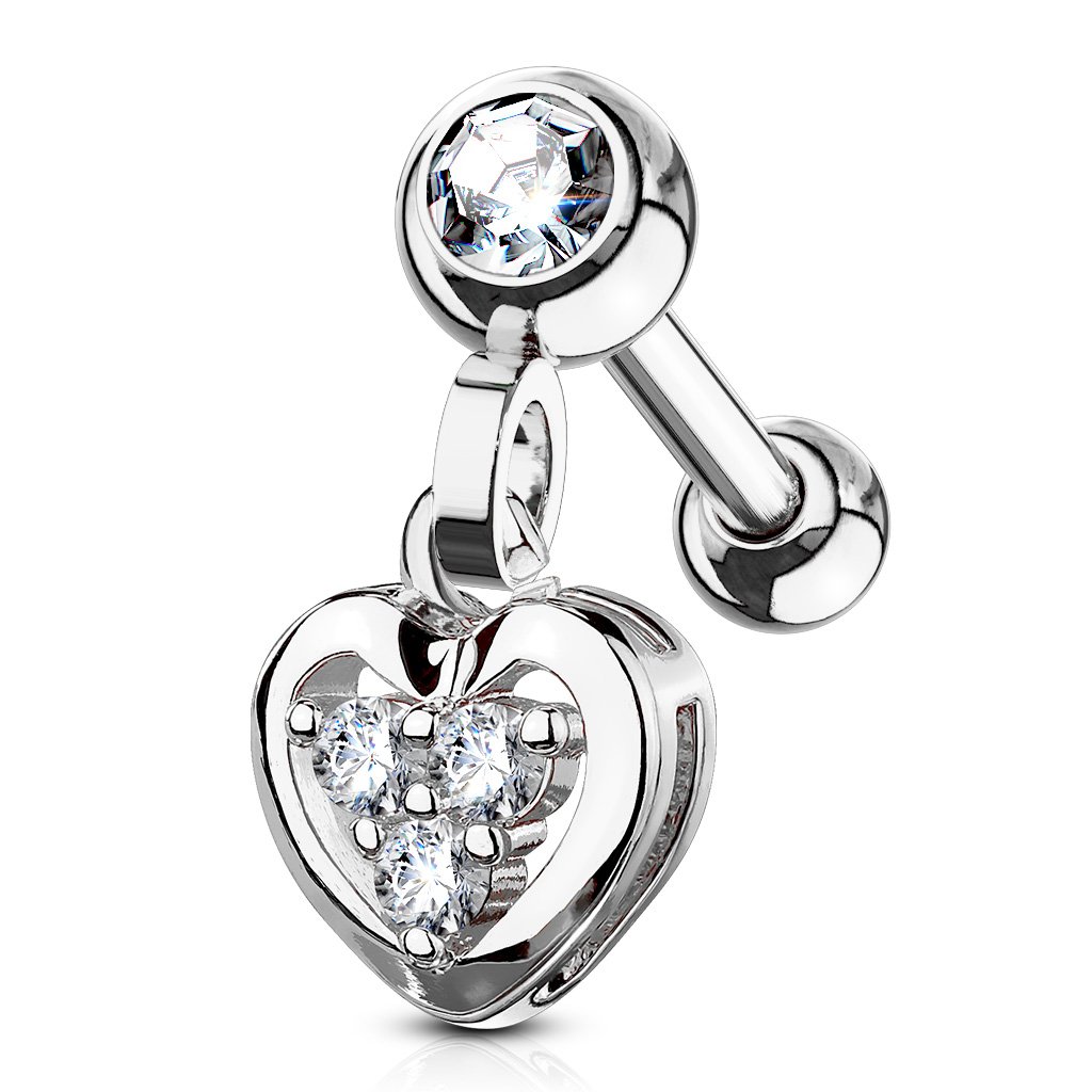 16 Gauge Dangling Heart Charm Cartilage / Tragus Stud