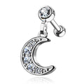 16 Gauge Dangling Moon Cartilage / Tragus Stud Silver