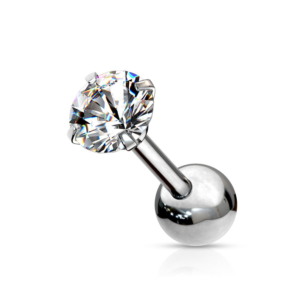 16 Gauge Prong Set Crystal Cartilage / Tragus Stud