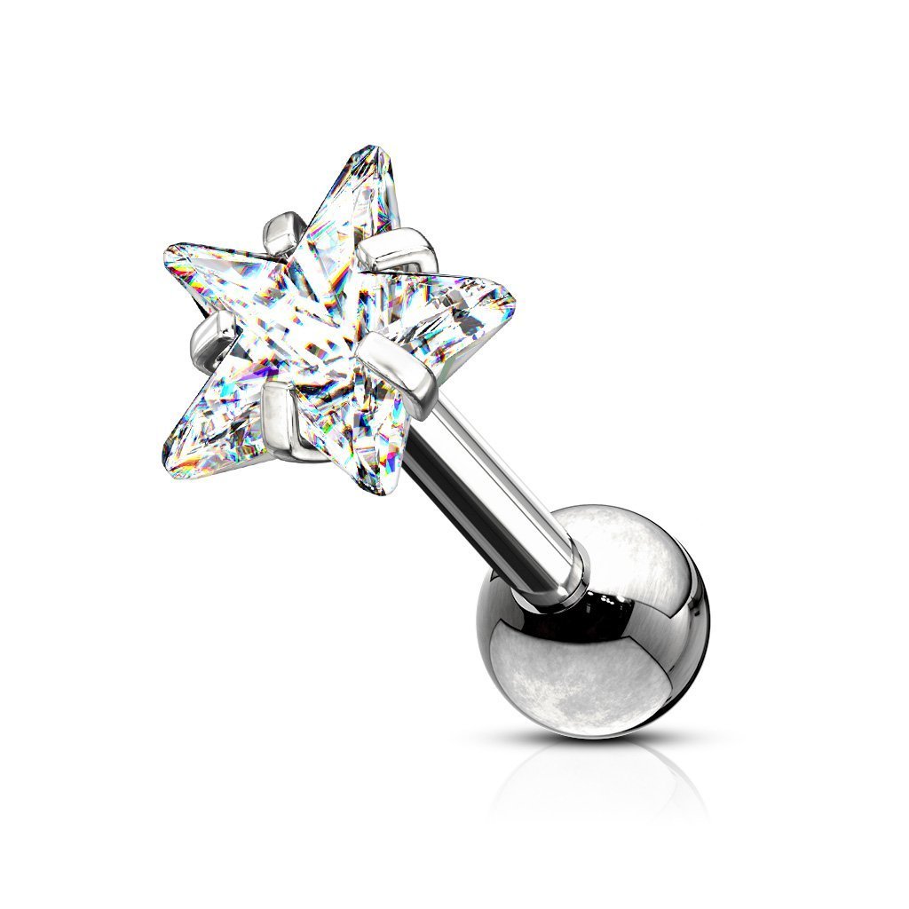 16 Gauge Prong Set Crystal Star Cartilage / Tragus Stud