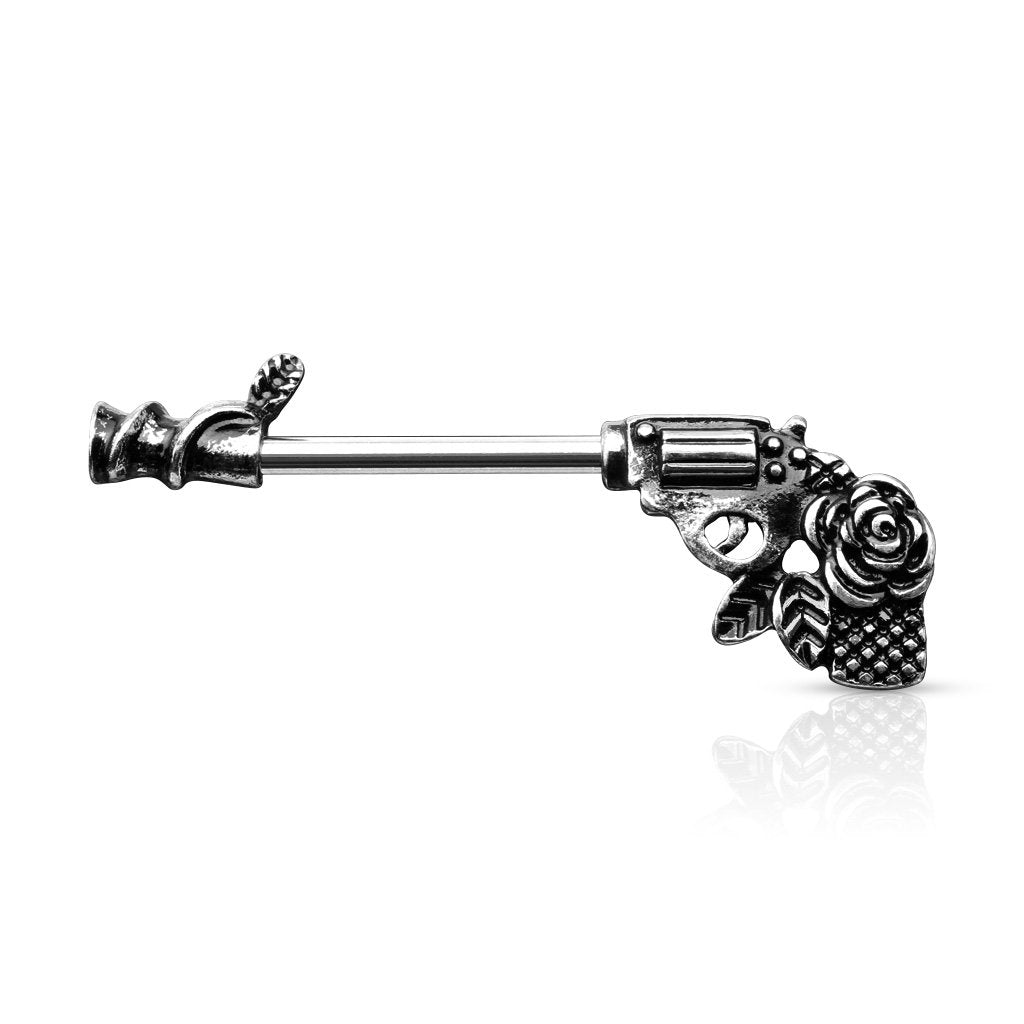 14 Gauge Rose & Revolver Nipple Ring