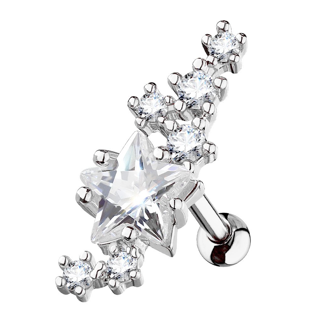 16 Gauge Shooting Stars Crystal Cartilage / Tragus Stud