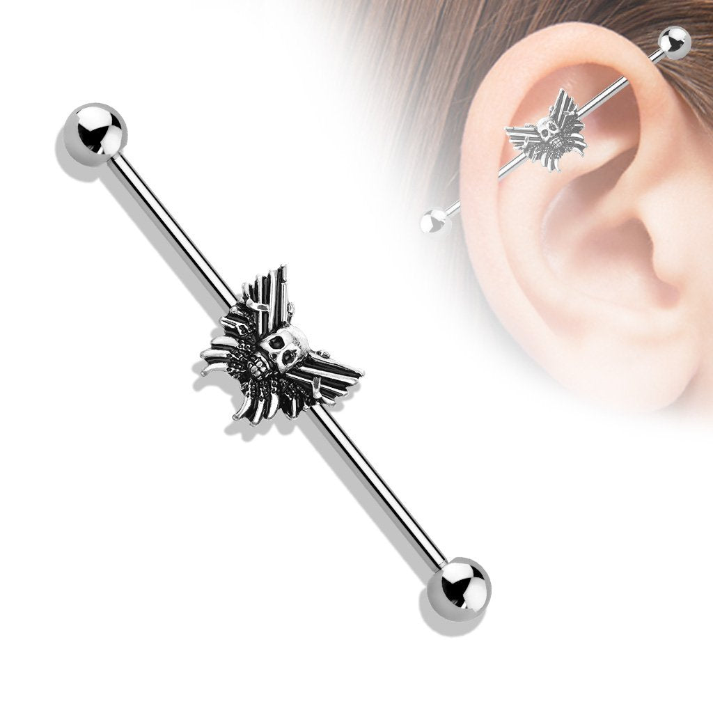 Silver Skull Industrial Barbell