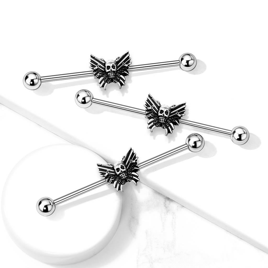 Silver Skull Industrial Barbell