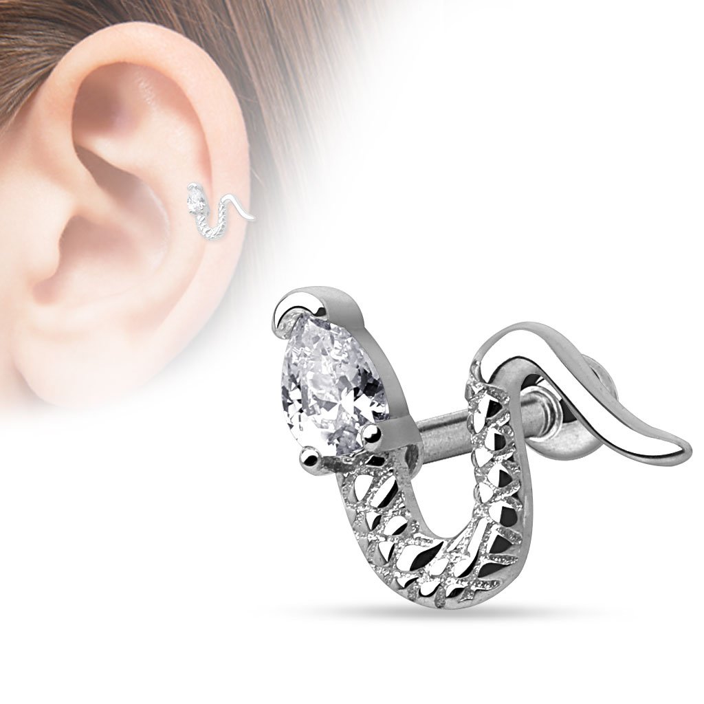 16 Gauge Slithering Snake Cartilage / Tragus Stud