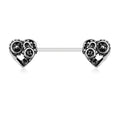 Silver Steam Punk Heart Barbell Nipple Ring