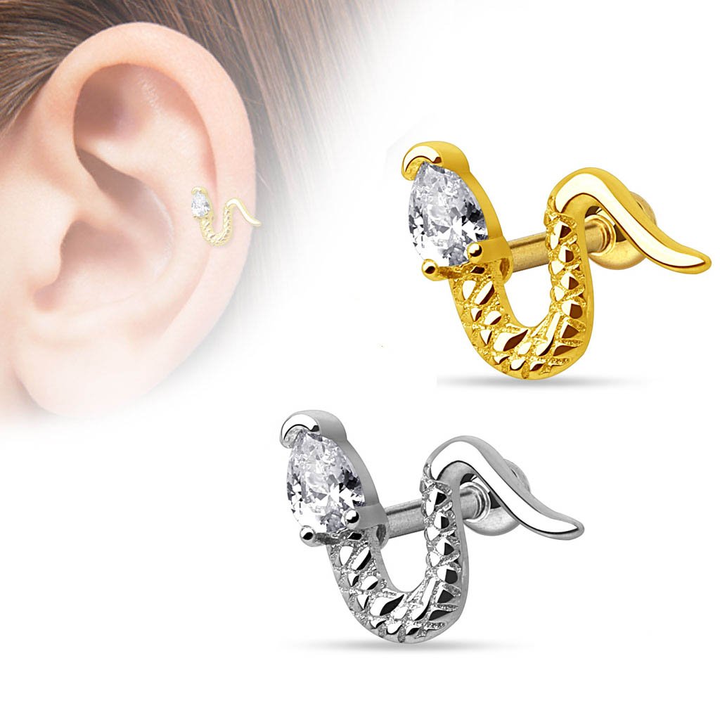 16 Gauge Slithering Snake Cartilage / Tragus Stud