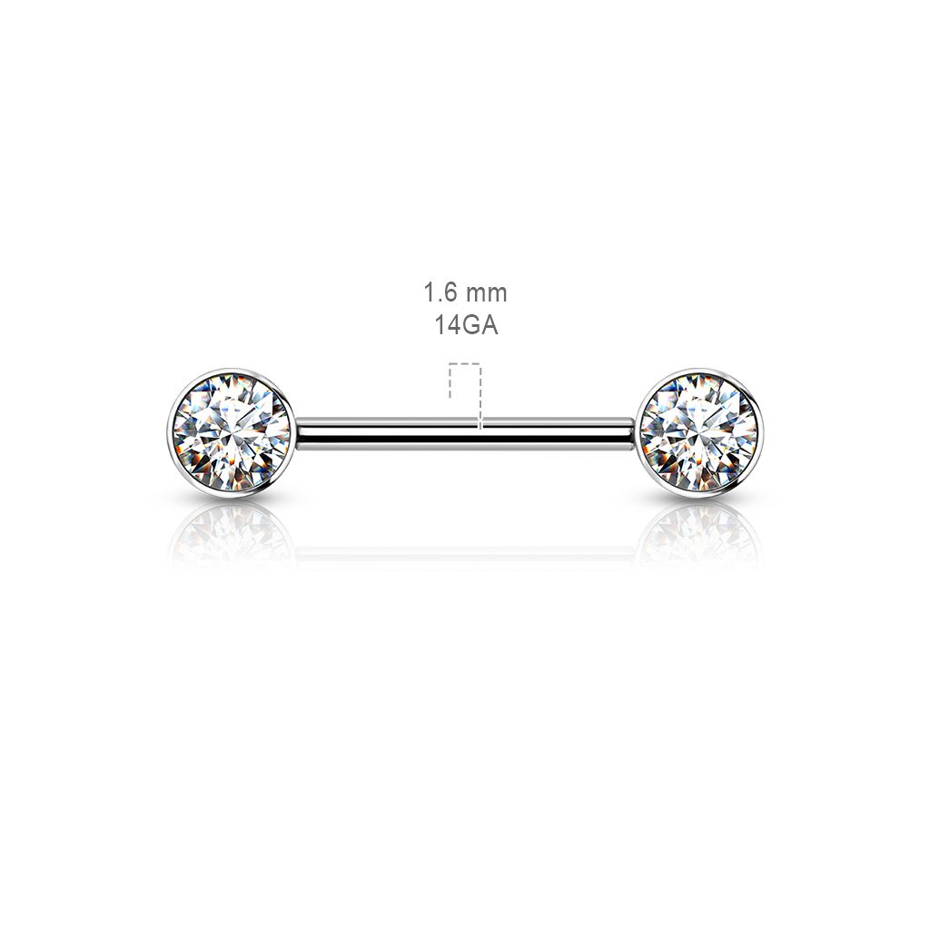 14 Gauge Internally Threaded Titanium Double Gem Nipple Ring