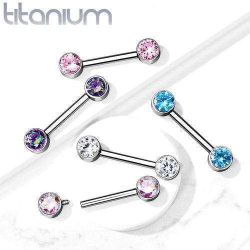 14 Gauge Internally Threaded Titanium Double Gem Nipple Ring