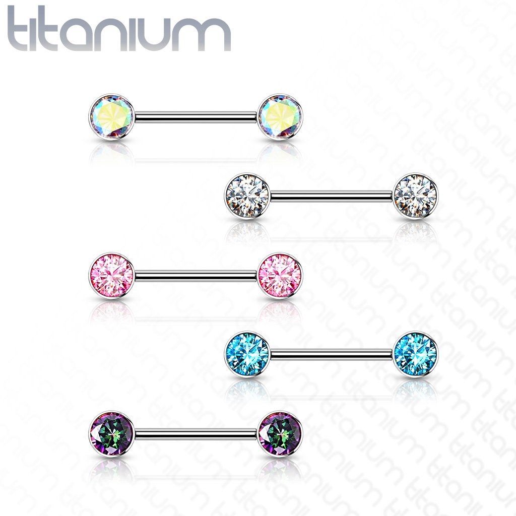 14 Gauge Internally Threaded Titanium Double Gem Nipple Ring