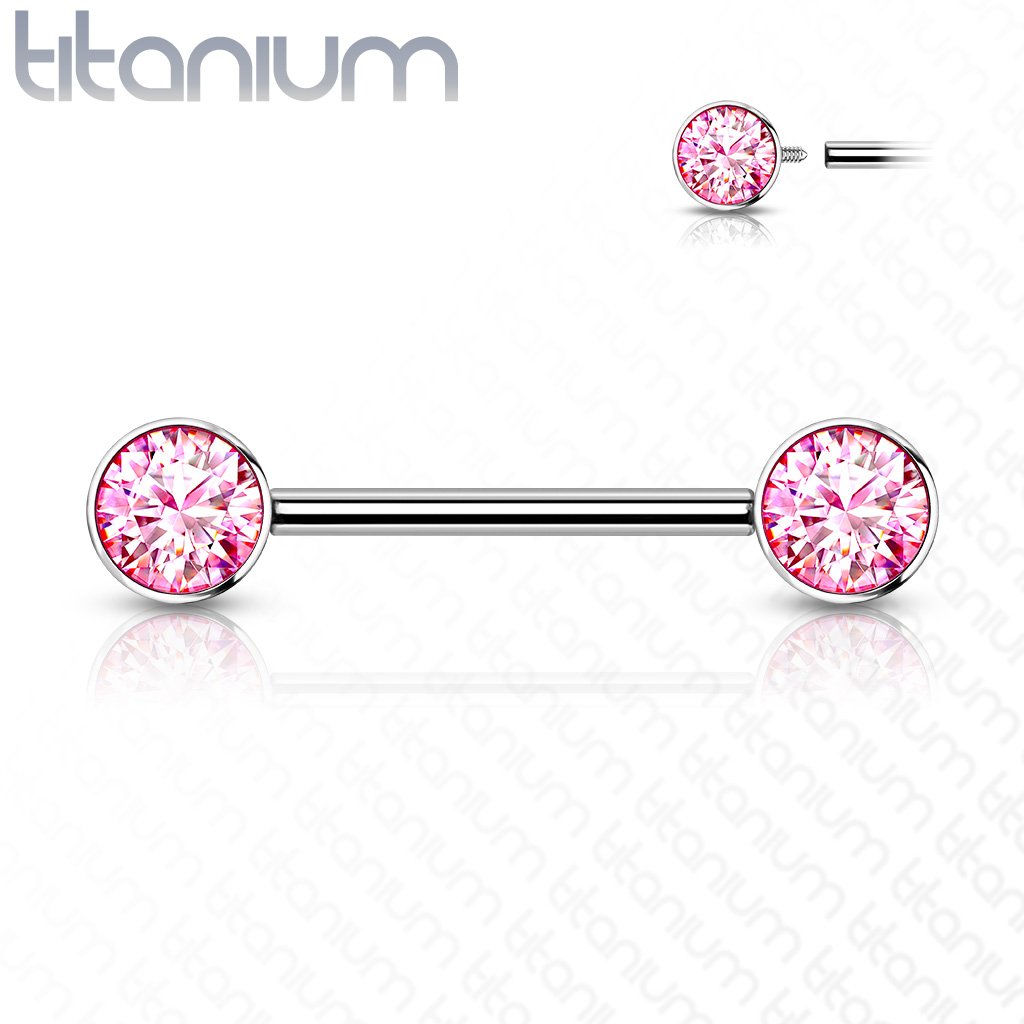 14 Gauge Internally Threaded Titanium Double Gem Nipple Ring
